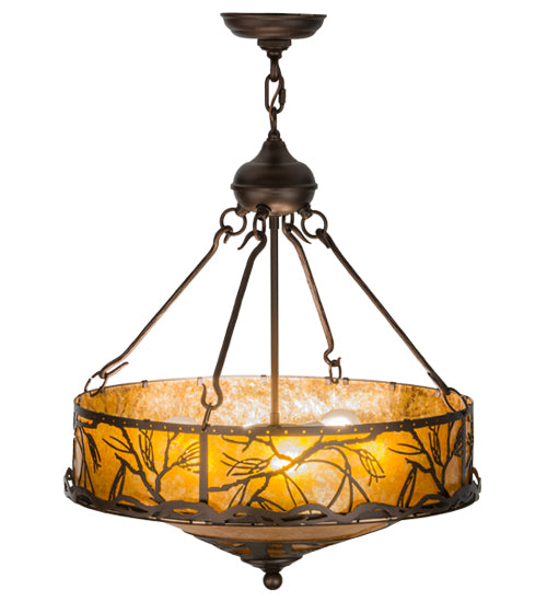 Meyda Lighting Branches 20" 8-Light Mahogany Bronze Inverted Pendant Light With Amber Mica Shade Glass
