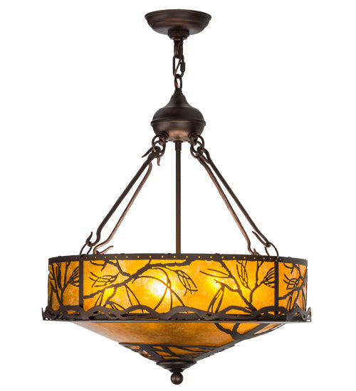 Meyda Lighting Branches 20" 8-Light Mahogany Bronze Inverted Pendant Light With Amber Mica Shade Glass
