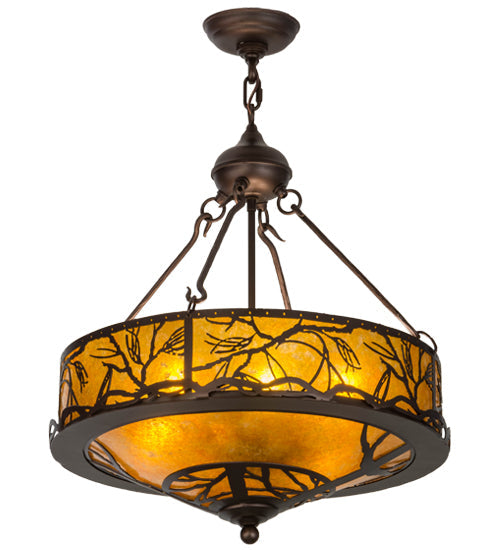 Meyda Lighting Branches 20" 8-Light Mahogany Bronze Inverted Pendant Light With Amber Mica Shade Glass