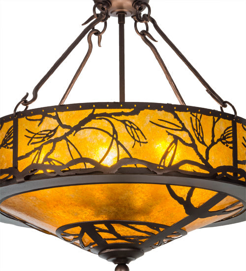 Meyda Lighting Branches 20" 8-Light Mahogany Bronze Inverted Pendant Light With Amber Mica Shade Glass