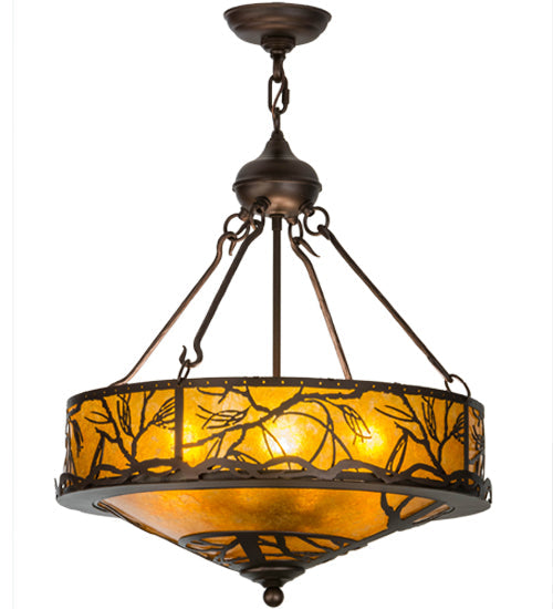 Meyda Lighting Branches 20" 8-Light Mahogany Bronze Inverted Pendant Light With Amber Mica Shade Glass