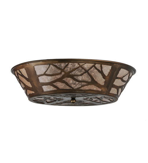 Meyda Lighting Branches 23" 4-Light Antique Copper Flush Mount Light With Silver Mica Shade Glass