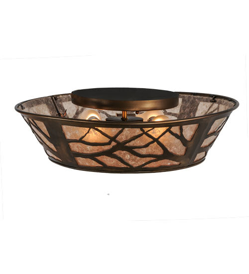 Meyda Lighting Branches 23" 4-Light Antique Copper Flush Mount Light With Silver Mica Shade Glass