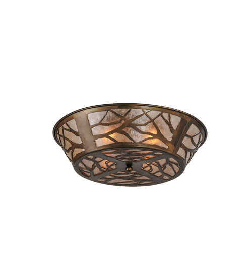 Meyda Lighting Branches 23" 4-Light Antique Copper Flush Mount Light With Silver Mica Shade Glass