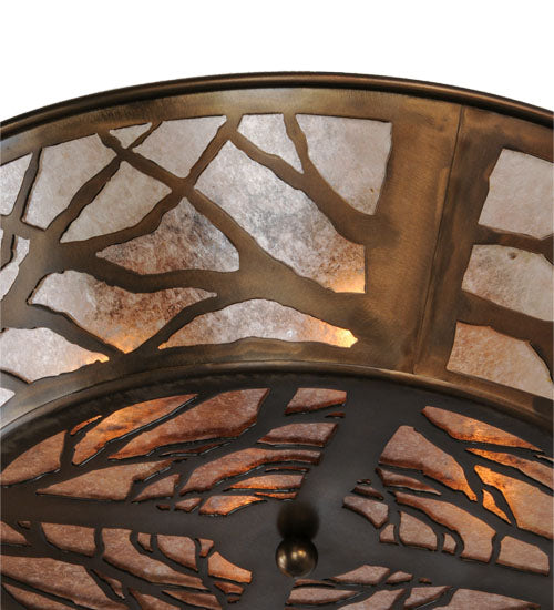 Meyda Lighting Branches 23" 4-Light Antique Copper Flush Mount Light With Silver Mica Shade Glass