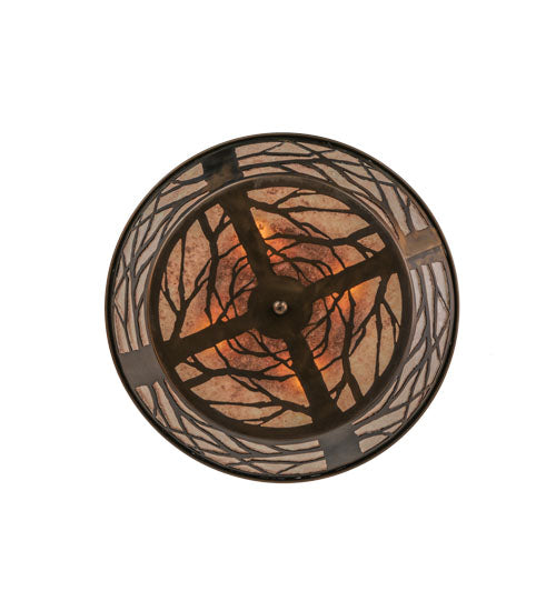 Meyda Lighting Branches 23" 4-Light Antique Copper Flush Mount Light With Silver Mica Shade Glass