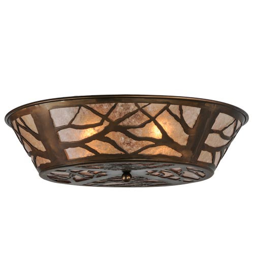 Meyda Lighting Branches 23" 4-Light Antique Copper Flush Mount Light With Silver Mica Shade Glass