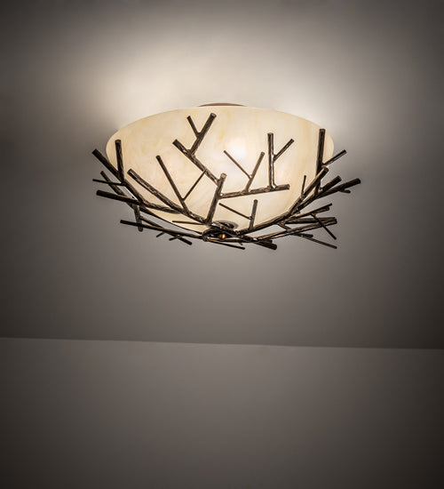 Meyda Lighting Branches 23" 4-Light Antique Copper Semi-flush Mount Light With Botticino Idalight Shade