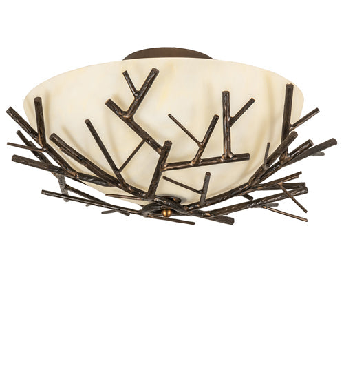 Meyda Lighting Branches 23" 4-Light Antique Copper Semi-flush Mount Light With Botticino Idalight Shade