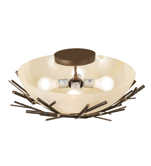 Meyda Lighting Branches 23" 4-Light Antique Copper Semi-flush Mount Light With Botticino Idalight Shade