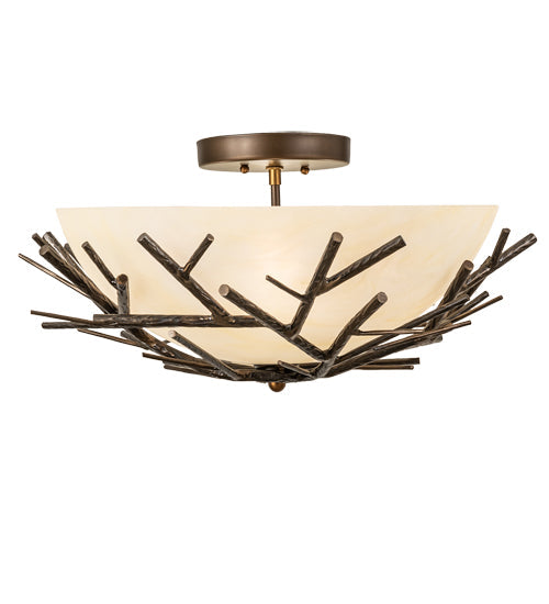 Meyda Lighting Branches 23" 4-Light Antique Copper Semi-flush Mount Light With Botticino Idalight Shade