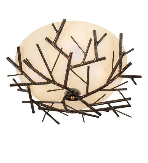 Meyda Lighting Branches 23" 4-Light Antique Copper Semi-flush Mount Light With Botticino Idalight Shade