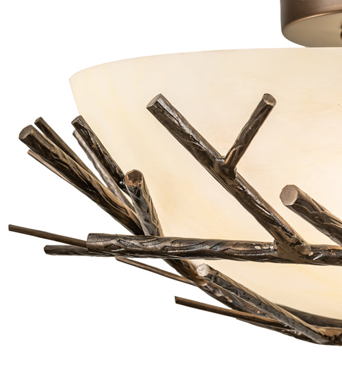 Meyda Lighting Branches 23" 4-Light Antique Copper Semi-flush Mount Light With Botticino Idalight Shade