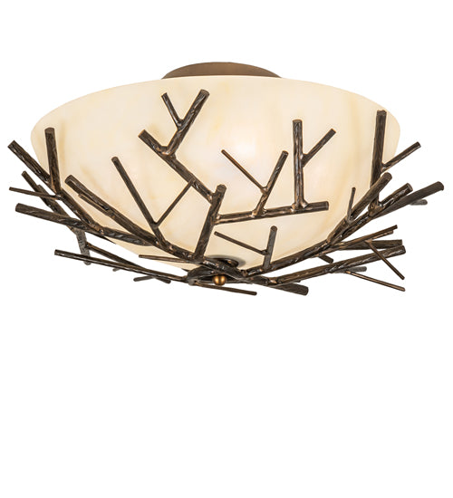 Meyda Lighting Branches 23" 4-Light Antique Copper Semi-flush Mount Light With Botticino Idalight Shade
