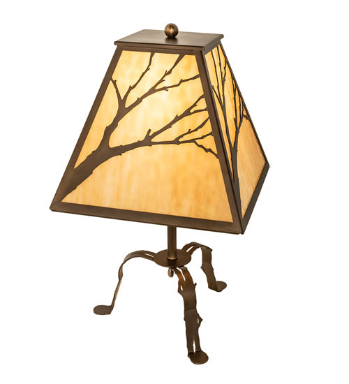 Meyda Lighting Branches 24" Antique Copper Table Lamp With Beige Art Shade Glass