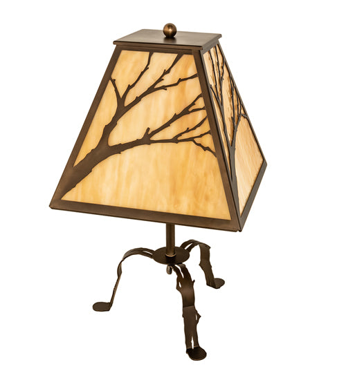 Meyda Lighting Branches 24" Antique Copper Table Lamp With Beige Art Shade Glass