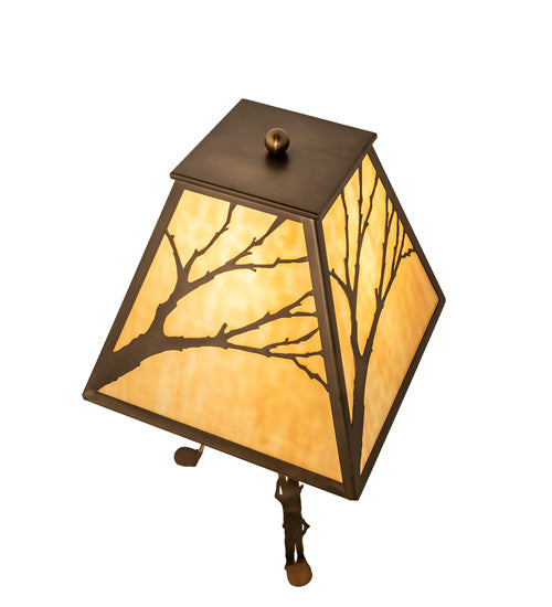Meyda Lighting Branches 24" Antique Copper Table Lamp With Beige Art Shade Glass