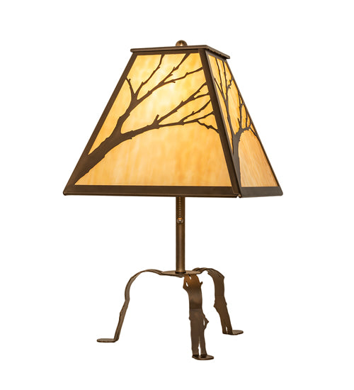 Meyda Lighting Branches 24" Antique Copper Table Lamp With Beige Art Shade Glass