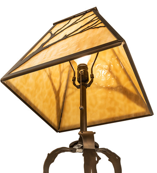 Meyda Lighting Branches 24" Antique Copper Table Lamp With Beige Art Shade Glass