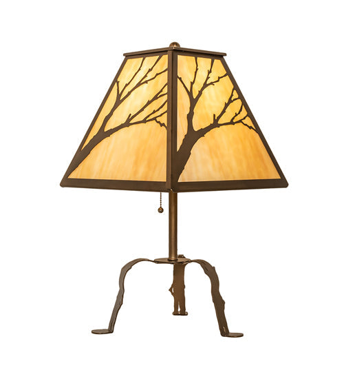 Meyda Lighting Branches 24" Antique Copper Table Lamp With Beige Art Shade Glass