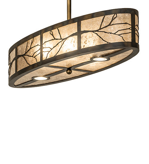 Meyda Lighting Branches 245406 36" 6-Light Dark Burnished Antique Copper Pendant Light With Silver Mica Shade Glass