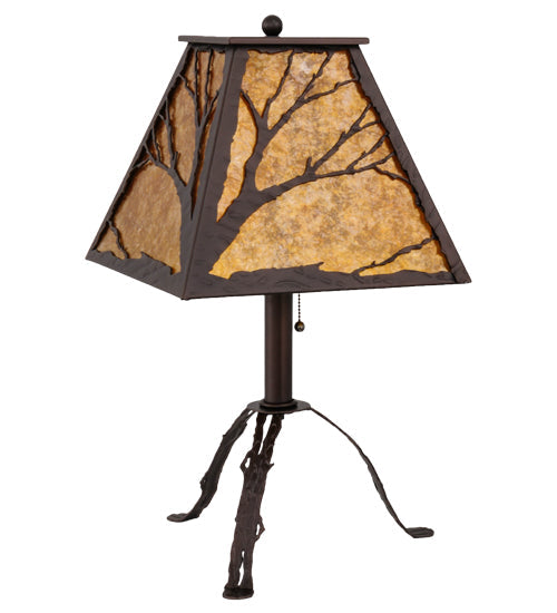 Meyda Lighting Branches 25" Mahogany Bronze Table Lamp With Amber Mica Shade Glass