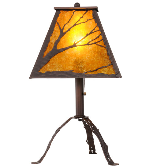 Meyda Lighting Branches 25" Mahogany Bronze Table Lamp With Amber Mica Shade Glass