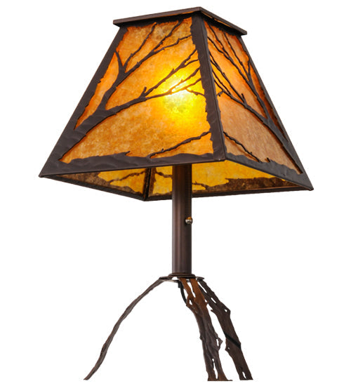 Meyda Lighting Branches 25" Mahogany Bronze Table Lamp With Amber Mica Shade Glass