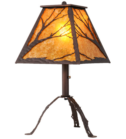 Meyda Lighting Branches 25" Mahogany Bronze Table Lamp With Amber Mica Shade Glass