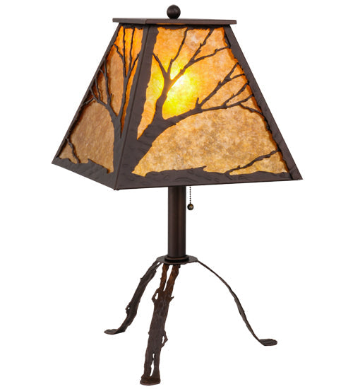 Meyda Lighting Branches 25" Mahogany Bronze Table Lamp With Amber Mica Shade Glass