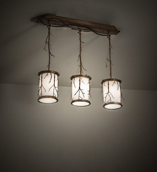 Meyda Lighting Branches 32" 3-Light Antique Copper Island Pendant Light With White Statuario Idalight Shade