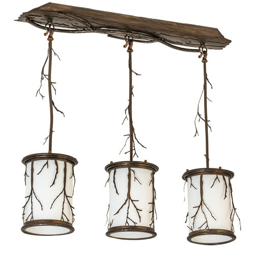 Meyda Lighting Branches 32" 3-Light Antique Copper Island Pendant Light With White Statuario Idalight Shade