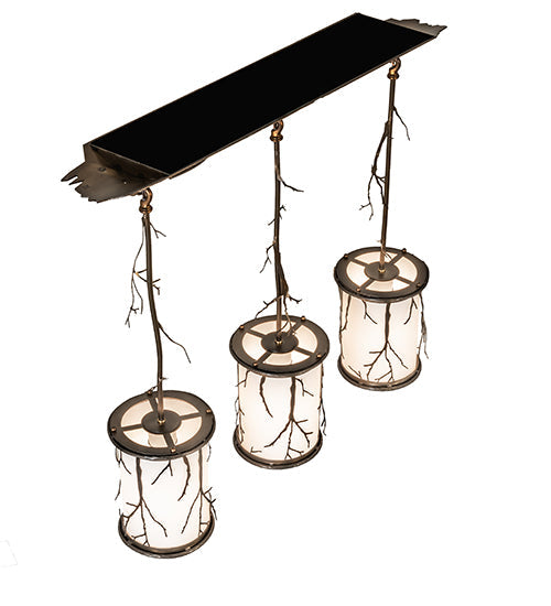 Meyda Lighting Branches 32" 3-Light Antique Copper Island Pendant Light With White Statuario Idalight Shade
