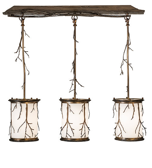 Meyda Lighting Branches 32" 3-Light Antique Copper Island Pendant Light With White Statuario Idalight Shade