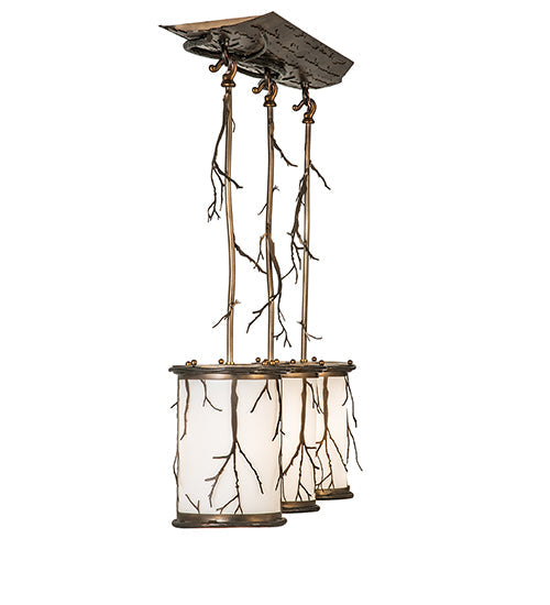 Meyda Lighting Branches 32" 3-Light Antique Copper Island Pendant Light With White Statuario Idalight Shade