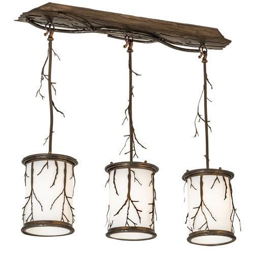 Meyda Lighting Branches 32" 3-Light Antique Copper Island Pendant Light With White Statuario Idalight Shade
