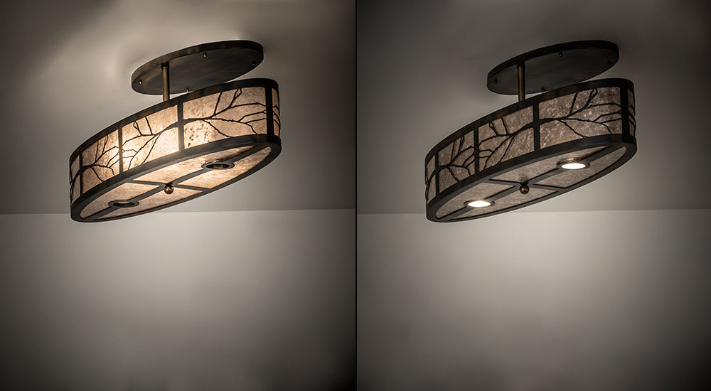 Meyda Lighting Branches 36" 6-Light Dark Burnished Antique Copper Pendant Light With Silver Mica Shade Glass