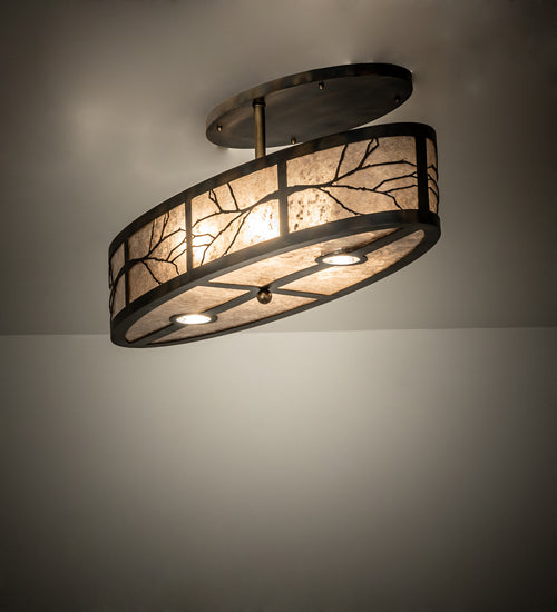 Meyda Lighting Branches 36" 6-Light Dark Burnished Antique Copper Pendant Light With Silver Mica Shade Glass