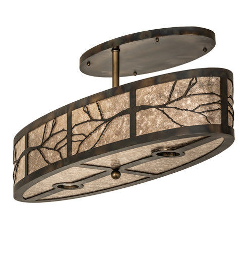 Meyda Lighting Branches 36" 6-Light Dark Burnished Antique Copper Pendant Light With Silver Mica Shade Glass