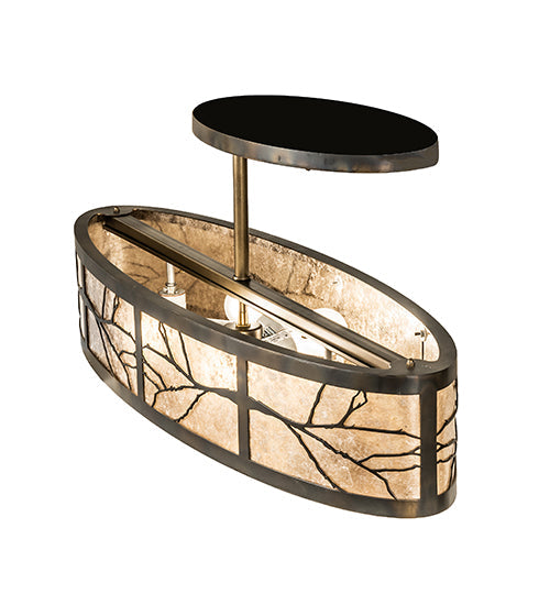Meyda Lighting Branches 36" 6-Light Dark Burnished Antique Copper Pendant Light With Silver Mica Shade Glass