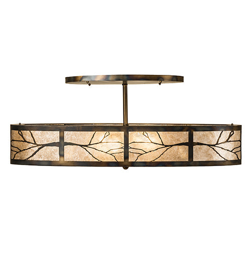 Meyda Lighting Branches 36" 6-Light Dark Burnished Antique Copper Pendant Light With Silver Mica Shade Glass