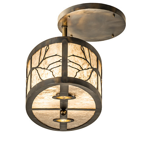 Meyda Lighting Branches 36" 6-Light Dark Burnished Antique Copper Pendant Light With Silver Mica Shade Glass