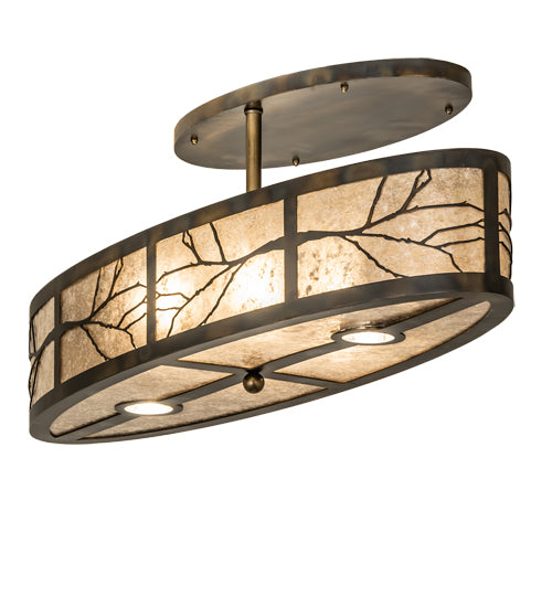 Meyda Lighting Branches 36" 6-Light Dark Burnished Antique Copper Pendant Light With Silver Mica Shade Glass