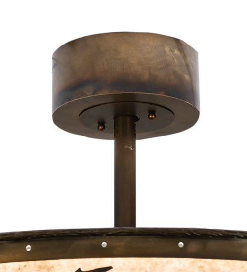 Meyda Lighting Branches 37" 4-Light LED Dark Burnished Antique Copper Chandelier With Silver Mica Shade Glass and Fan