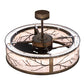 Meyda Lighting Branches 37" 4-Light LED Dark Burnished Antique Copper Chandelier With Silver Mica Shade Glass and Fan