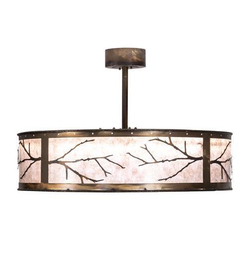 Meyda Lighting Branches 37" 4-Light LED Dark Burnished Antique Copper Chandelier With Silver Mica Shade Glass and Fan