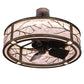 Meyda Lighting Branches 37" 4-Light LED Dark Burnished Antique Copper Chandelier With Silver Mica Shade Glass and Fan