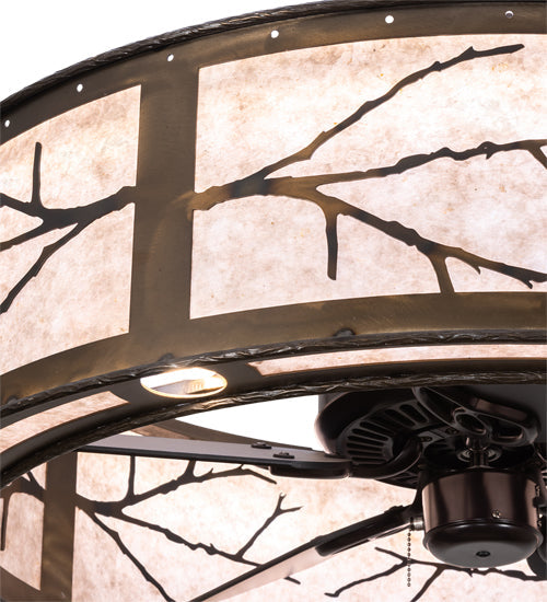 Meyda Lighting Branches 37" 4-Light LED Dark Burnished Antique Copper Chandelier With Silver Mica Shade Glass and Fan