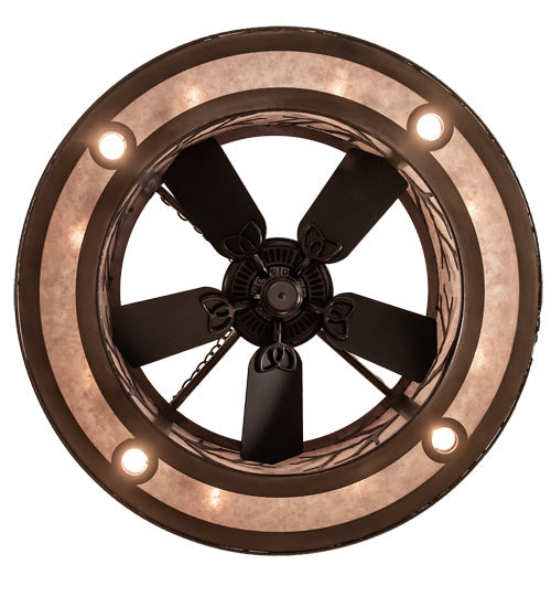 Meyda Lighting Branches 44" 16-Light Dark Burnished Antique Copper Chandelier With Silver Mica Shade Glass and Fan
