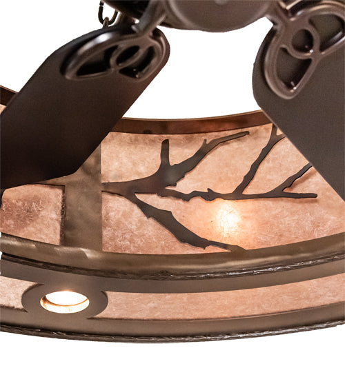 Meyda Lighting Branches 44" 16-Light Dark Burnished Antique Copper Chandelier With Silver Mica Shade Glass and Fan